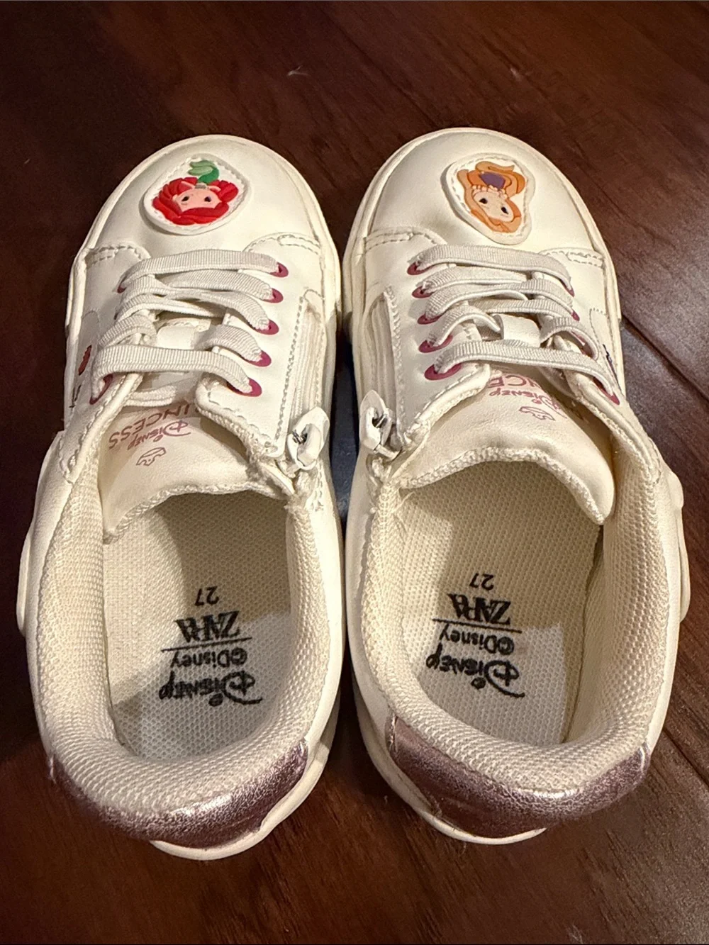 Zara Cream Kids Sneakers with Pink Eyelets and Princess Patches